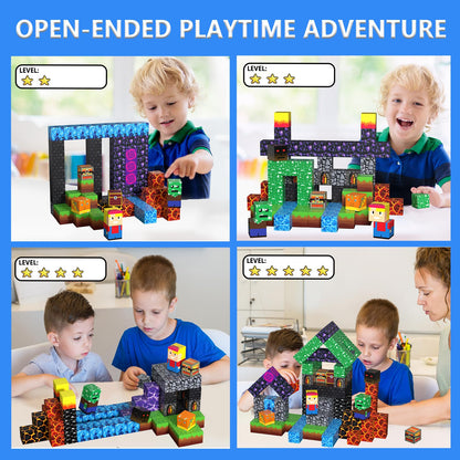160PCS Magnetic Blocks, Magnet Building Cube, Build 3D Volcano Adventure Set, Montessori Sensory Toys for Kids Ages 3+, Preschool STEM Educational Toys, Christmas Birthday Gifts for Boys & Girls