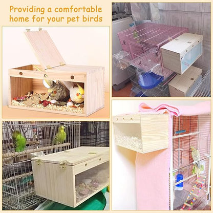 PINVNBY Large Natural Wood Parakeet Nesting Box Budgie Breeding Box Acrylic Bird Nest for Cage Transparent Panoramic for Birds, Parrots, Cockatiels, Lovebirds, Canaries (L: 11.8 x 5.7 x 5.9 inch)