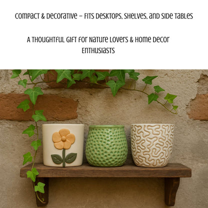 CERAMIQA Ceramic Succulent Planter Pot with Drainage Hole, Small 3 Inch Indoor Plant Pot, Cute 3D Floral Design, Mini Round Flower Pot for Cactus & Herbs, Decorative Planter for Home Office Desk