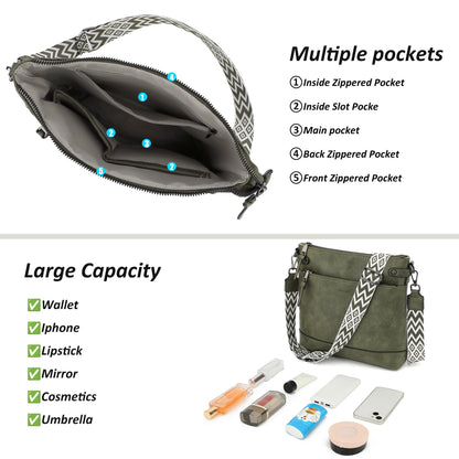 TANTOMI Vegan Leather Crossbody Bags for Women Hobo Travel Purse with Guitar Strap Trendy Women's Handbags with 6 Card Slots