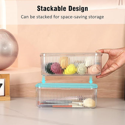 JessLab Makeup Brush Holder Organizer, Clear Makeup Sponges Organizer, Cosmetic Storage Case with Lid Display Case for Vanity, 1 Compartment (2 Pack)