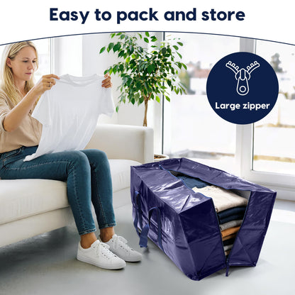 RMOHRO 6 Pack Moving Bags Heavy Duty 210GSM with Full-Open Side Zipper, 93L 220lbs Waterproof Foldable Storage Totes for College Dorm Move-In, Moving Boxes Alternative & Home Organization, Blue