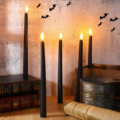 Macarrie 24 Packs Flameless Taper Candles Battery Operated Fake 11 Inch Long Candlelight LED Flameless Candlesticks Flickering Tapered for Summer Fall Wedding(Black)