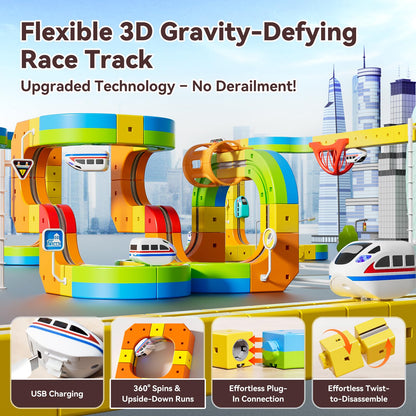 Upgrade Electric Train Set, 3D Cube Track-DIY Rail Cube Block Kit, 172PCS STEM Gravity-Defying Motorized Trains Race Tracks Toys Gift for Kids Boys Girls Age 3 4 5 6 7 8+