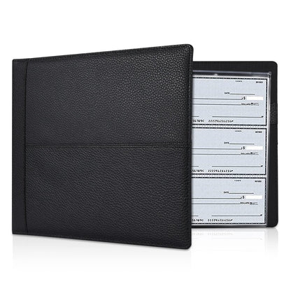 7 Ring Executive Business Check Binder 600 Checks Capcity for 9" x 13" Sheets, PU Leather Checkbook Holder with Zip Pouch