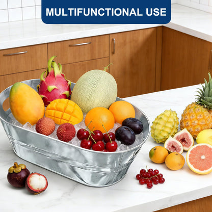 4 Pack 3 Gallon Galvanized Tub, Ice Buckets for Parties, Beverage Tubs for Parties, Metal Drink Buckets for Parties with Carry Handles, Champagne Wine Beer Cooling Tub, Mimosa Bar Supplies