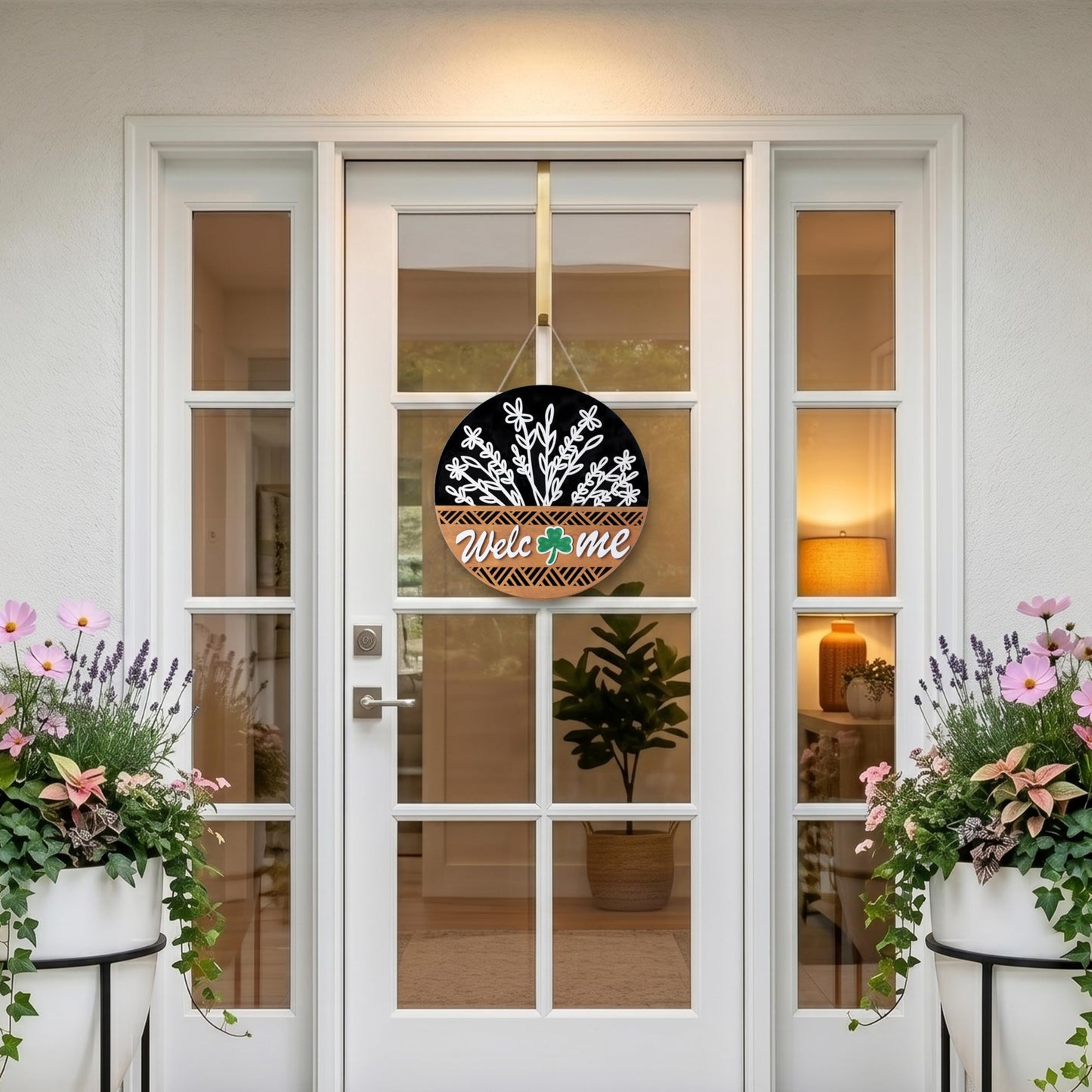 Interchangeable 3D Welcome Sign for Front Door, Rustic Round Wood Wreaths Wall Hanging Decor, House Warming Gifts New Home Decorations, for Spring Summer Fall Winter All Seasons Porch Christmas