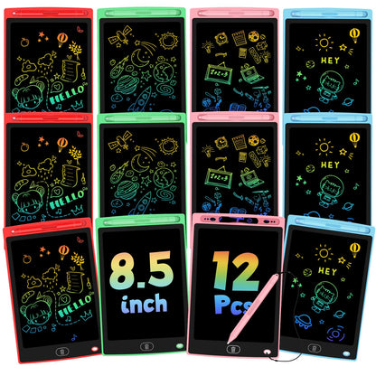 12 Pack LCD Writing Tablet for Kids - Erasable and Reusable Toddler Doodle Board in 8.5 inch, Ideal Drawing Pad for Learning Toy for Ages 3-8, Gift for Girls Boys