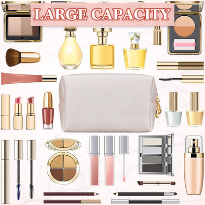 Kigeli Aesthetic Makeup Bags PU Leather Cosmetic Pouches Waterproof Plain Toiletry Bags Makeup Pouches Bulk for Women Party Gift Travel Storage Organizer(Ivory White,7.1 x 2.8 x 4.3 in)