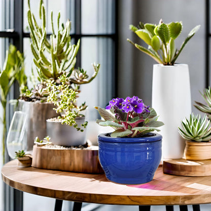 Dphagesy African Violet Pots Self Watering Round Ceramic Violet Pot (Blue, 6 inch)