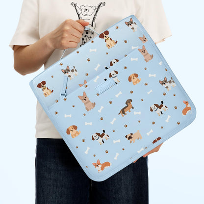 SUNEE Zipper Binder 3 Ring, 3 Inch O-Ring with Handle and Shoulder Strap, 600-Sheet Capacity, 5-Tab Expanding File Folder, Multi-Pockets for Middle School Organizer Binder with Zipper, Blue Dog