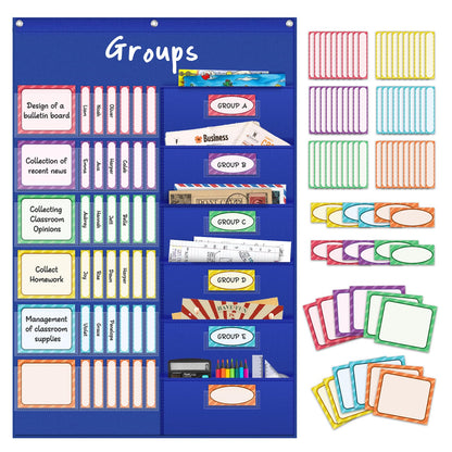 AKAYOK Small Group Pocket Chart with 84 Colorful Dry Erase Cards, Classroom Jobs Chart with 6 Pocket Wall Hanging File Folder, Pocket Chart for Classroom,Office,Home, Small Group Classroom Must Haves