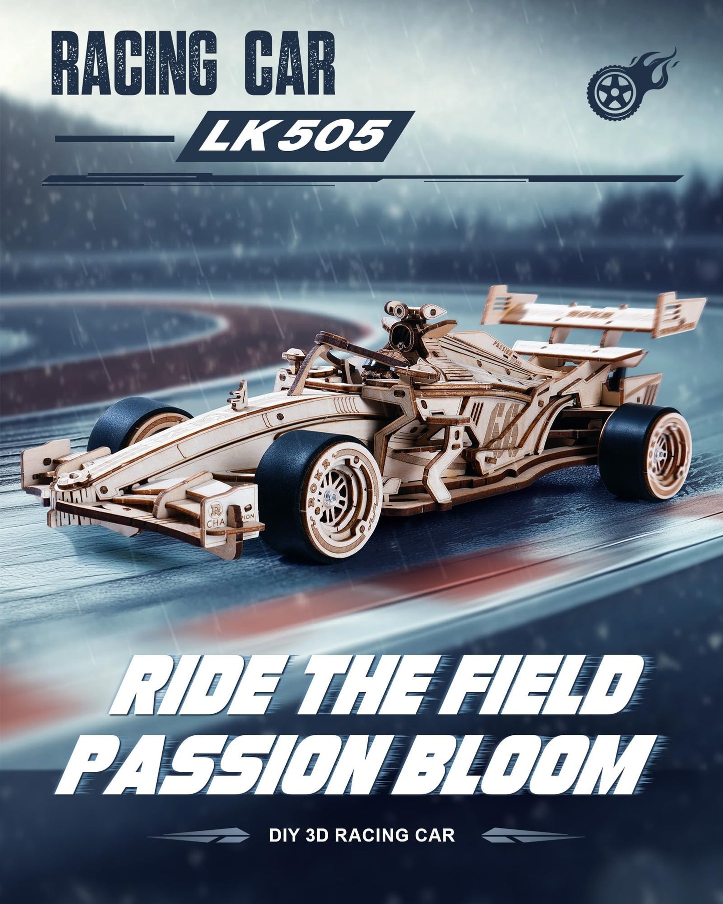 ROKR 3D Wooden Puzzle 1:18 Scale Formula Racing Cars for Adults, 5 Hour Build, Wind up Toys Model Car Kits for Adults to Build, Ideal Gift for Boys and Men