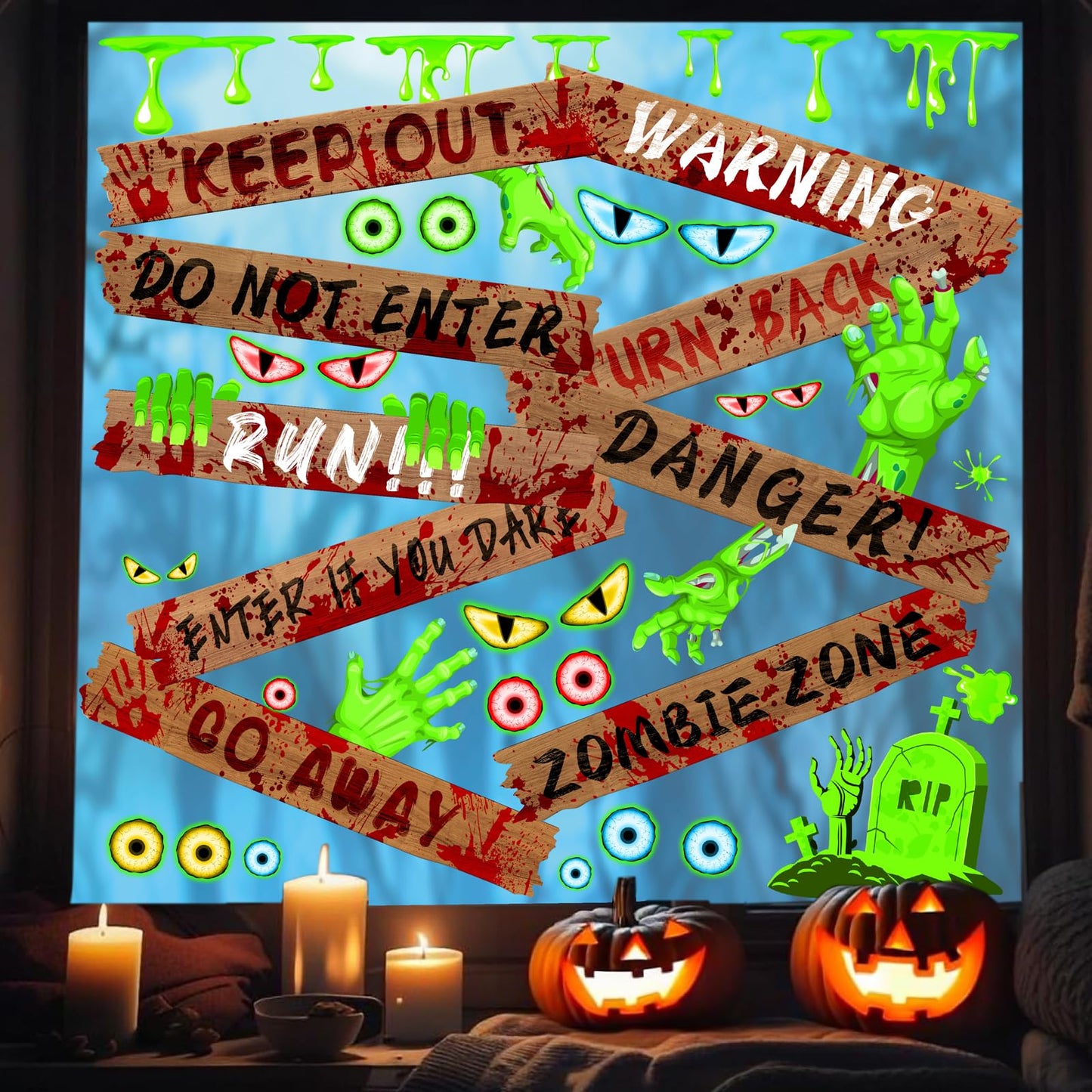 Halloween Window Decoration Clings Halloween Window Decals Indoor Scary Glass Door Decals Haunted House Boards Vinyl Decal Removable Monster Eyes Static Cling for Treat or Trick Holiday Party Supply