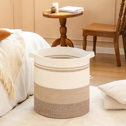 OIAHOMY 80L Laundry Baskets Hamper with Handles,Decorative Basket for Living room,Woven Storage Basket for Toys Bin,Pillows, Blankets,Clothes-20x18in-Gradient Yellow