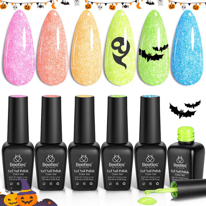 Beetles Cat Eye Gel Nail Polish Set, 6 Colors Glitter Red Pink Shiny Brown Burgundy Purple Blue Green Magnetic Effect Sparkle Stunning Nail Gel Polish Kit Soak Off UV Manicure Gifts for Women