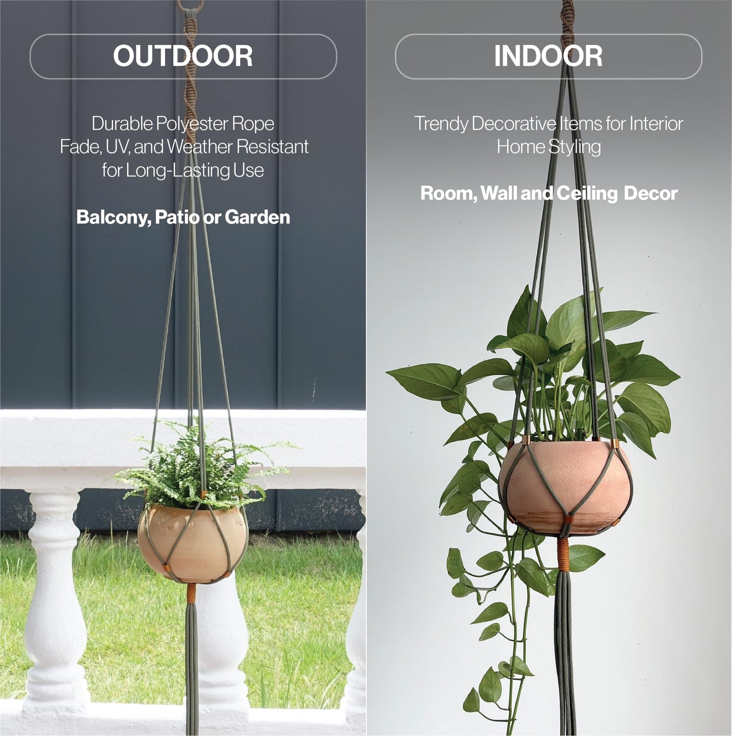 LET BE Macrame Plant Hanger Polyester Rope 42 Inch Outdoor Indoor Adjustable Hanging Planter for up to 10 Inch Plant Pot Modern Boho Home Decor (1, Forest Green/Burnt Orange)