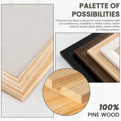 Bulletin Board Cork Board with Linen, 100% Wood Framed 18" x 24" Bulletin Board Decorations, Pin Boards for Walls, Wall Mounted Fabric Picture Board with 10 Pushpins for School, Home & Office, Natural