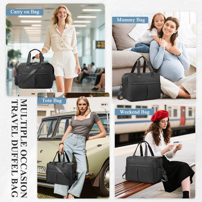 Expandable Personal Item Travel Duffle Bag Weekender Bag for Women Men, Overnight Hospital Carry On Bag with Toiletry Bag for Airplanes Travel Business Trips Sport,Black