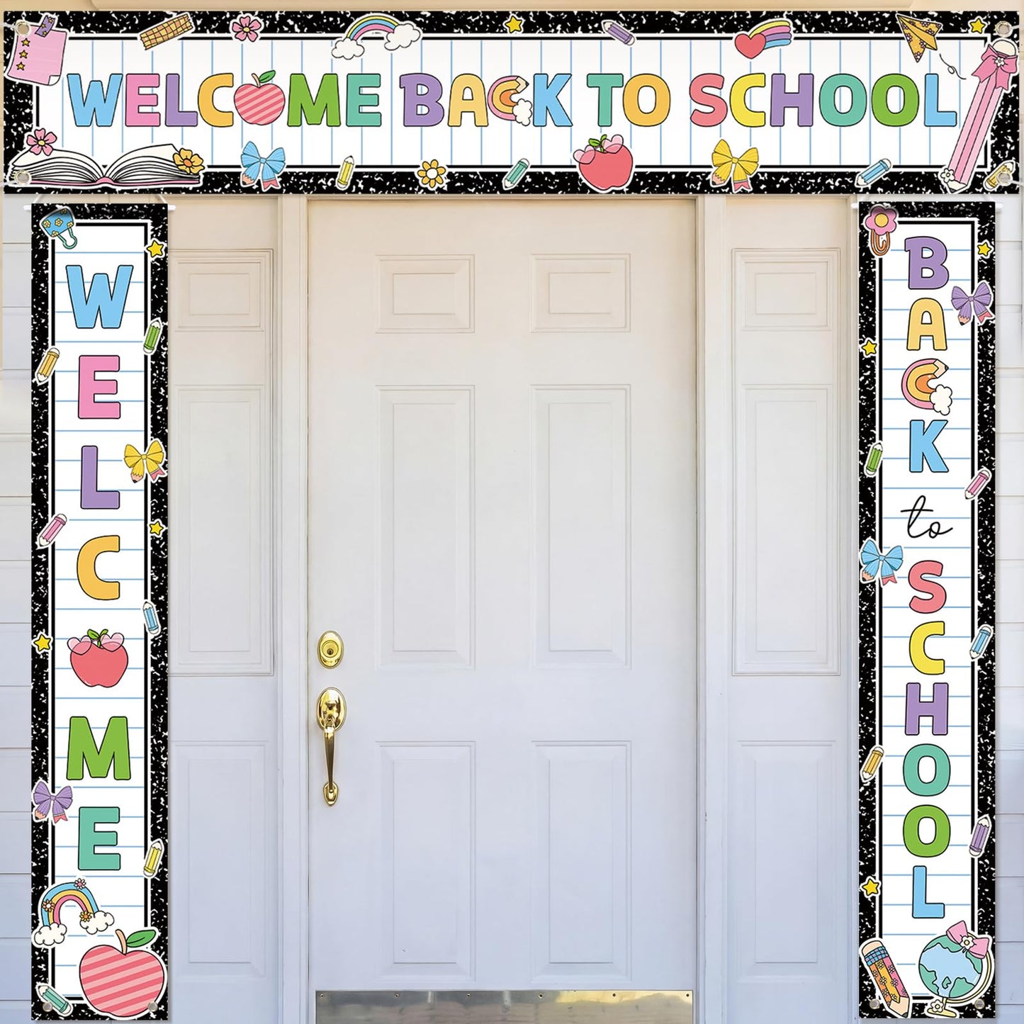 Fanfanwin 3 Pcs Welcome Back to School Banner Pastel Composition First Day of School Decoration Learning Party Supplies for Teacher Kindergarten Primary Classroom Decoration