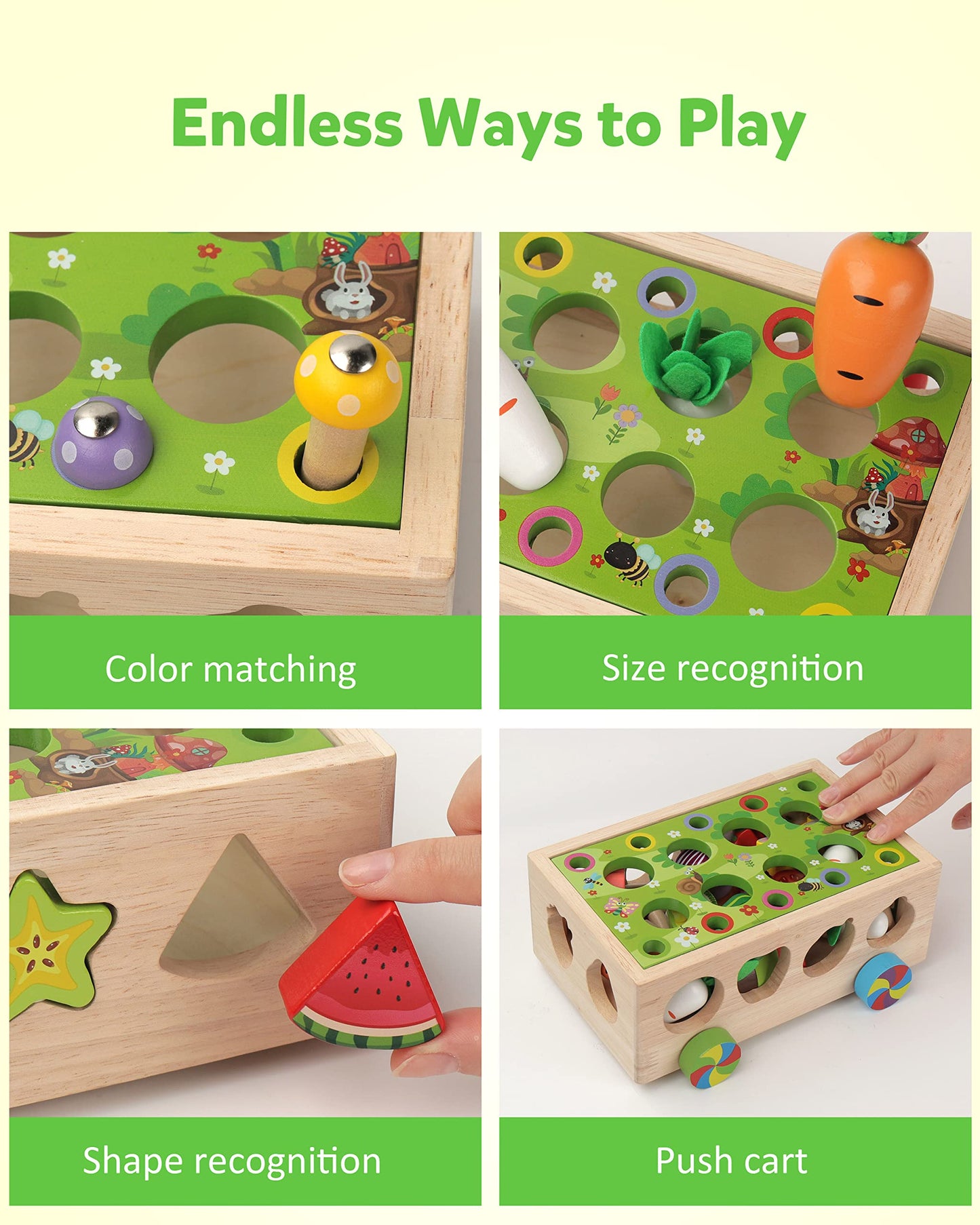 Coogam Montessori Fine Motor Toys for Baby Toddler, Wooden Shape Sorter Carrot Harvest Game for Easter Basket Stuffer, Preschool Learning Educational Gift Toy for 3 4 5 Year Old