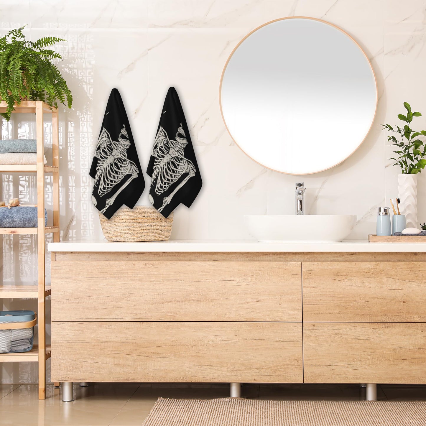 Snowmolle Hand Towels for Bathroom Set of 2,Rock and Roll Skeleton Bath Towels Art Decorative Soft Bathroom Towels for Kitchen Guest Gym Spa 14x28in
