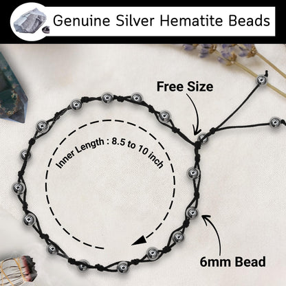 Amazing Gemstone Silver Hematite Anklet Ankle Bracelets for Women - Waterproof Beaded Healing Crystal Anklets, Plus Size Chakra Gemstone Bead Anklet (Stretchy Adjustable - Hand Knotted)