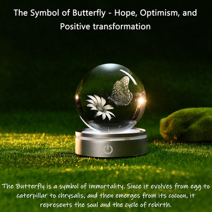 IFOLAINA 3D Butterfly Crystal Ball Decor Lamp Gifts Ideas for Girlfriend Wife Mom Her Mothers Day Birthday Christmas Butterfly on Sunflower in Glass Ball