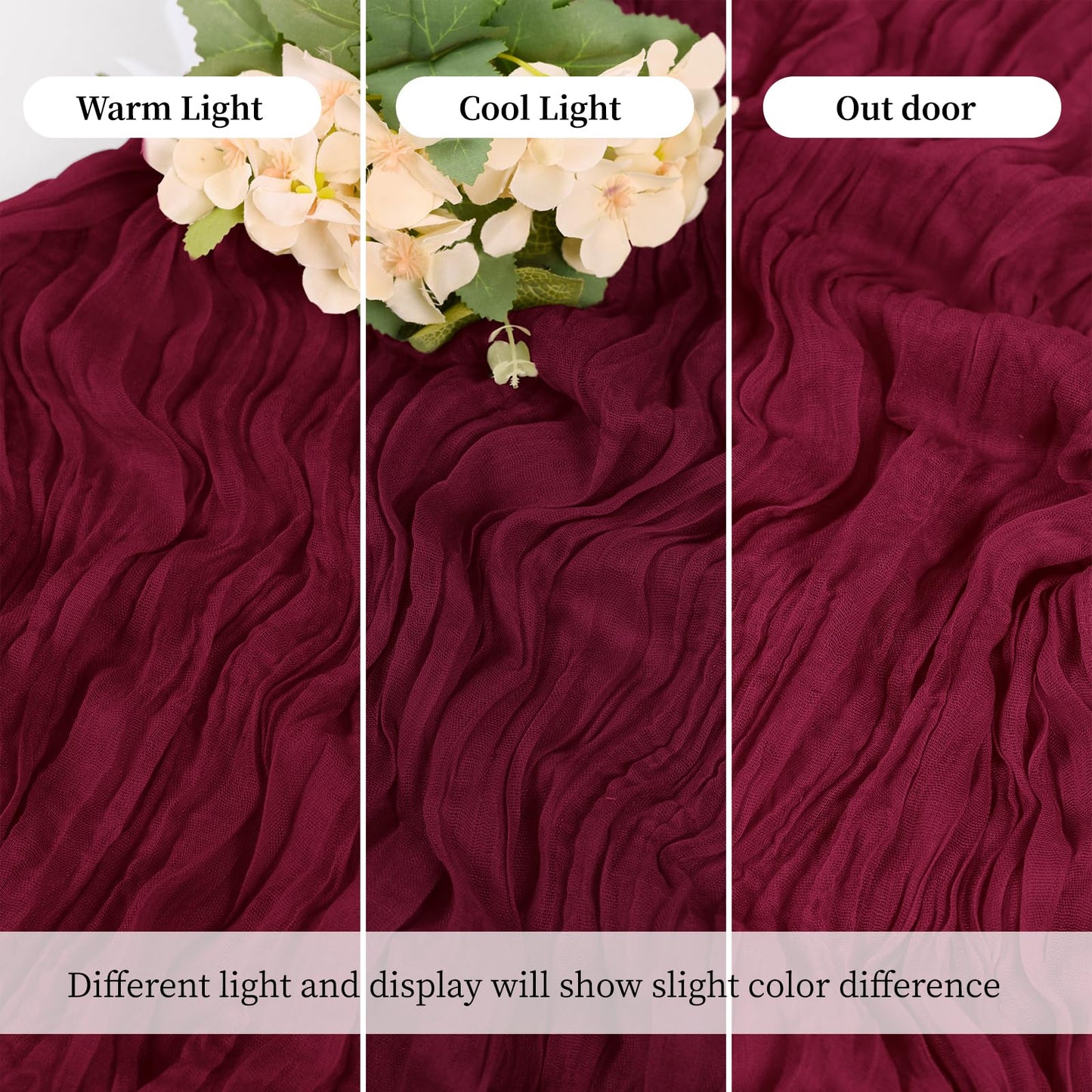 Yorcari 3 Pack Burgundy Cheesecloth Table Runner, 17 x 108 Inch, Gauze Cheese Cloth Table Runner Rustic Sheer Runner for Wedding Birthday Party Baby Shower Table Decor(Burgundy)