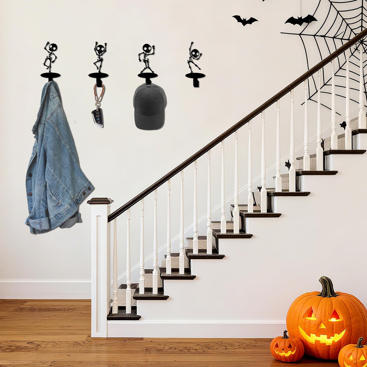Xedatric Gothic Home Decor, Halloween Easter Skeleton Hooks, Set of 4 Skull Shaped Wall Decor for Spooky, Halloween Decor and Teen Boy Room Art