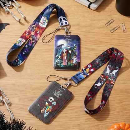CFuguier Halloween Badge Holder Lanyards - 2 Sets Heavy Duty Halloween Goth ID Badge Card Holder Neck Lanyard Women Men Teacher Nursing Student Nurse Office School Cell Phone Keychain Wallet Car Keys