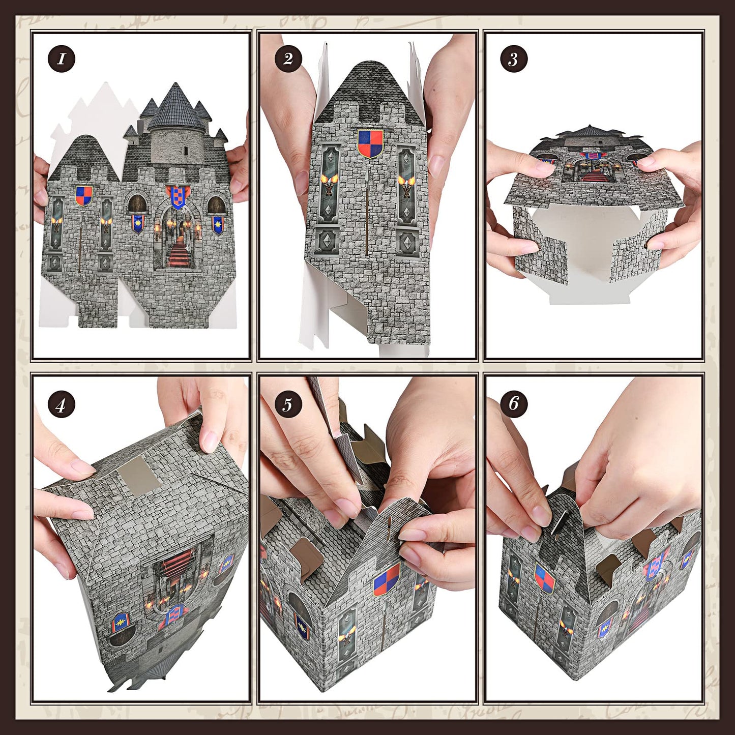 TaoBary 16Pieces 8 x 5 x 3 Inches Medieval Castle Box Cardboard Castle Halloween Knight Theme Party Supplies DIY Box for Mardi Gras Medieval Party Birthday Centerpiece