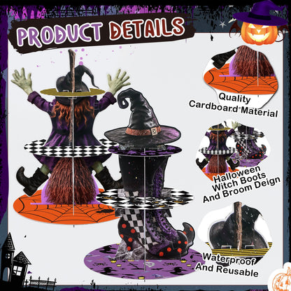 LemonRoad 2 Pcs Halloween Cupcake Stand Decoration Halloween Party Supplies 3 Tier Cardboard Cake Holder Witch Party Cupcake Tower for Treat Birthday Dessert Favors Carnival (Mixed)