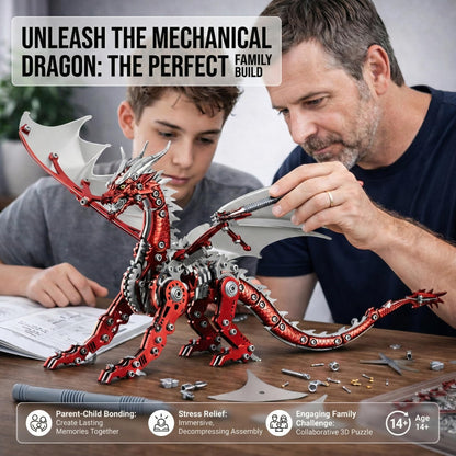 3D Metal Dragon Model Kit for Adults, Mechanical Pterosaur Puzzle, DIY Assembly Steel Model, Challenging Building Kit, Unique Gift for Men Desk Decor