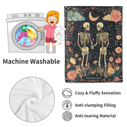 VODRM Gothic Skull Blanket Skeleton Romantic Throw Blankets with Flowers & Crescent Moon,Birthday Gifts for Kids Adult,Lightweight Soft Fleece,for Sofa Couch Bed Room Goth Halloween Decor 50x60in