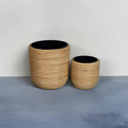 Alpine Corporation Indoor/Outdoor Poly Rattan Planters with Removable Inserts - Set of 2