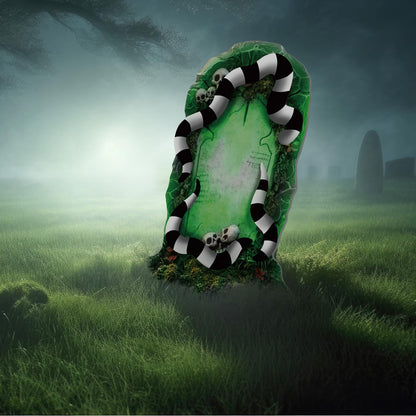 DoubleFill 6 Pcs Halloween Tombstone Worm Yard Sign Halloween Decorations Outdoor Green and Black White Worm Gravestone with Stakes Waterproof Graveyard Lawn Yard Sign for Haunted Garden Decor