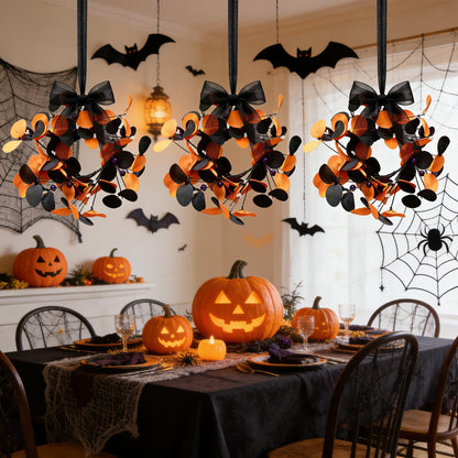 4 Pcs Small Halloween Hanging Wreaths with Artificial Orange Black Eucalyptus Leaves Dark Purple Berry Beads Gothic Mini Cabinet Wreath for Home Table Centerpieces Kitchen Halloween Party Decor