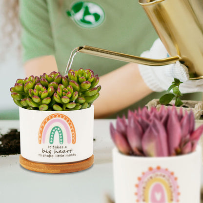 Kolewo4ever 9 Pieces Teacher Appreciation Gifts Ceramic Succulent Plant Pot Small Flower Planter Rainbow Funny Cute Succulent Accessories for Best Teacher Gift Plant Not Included