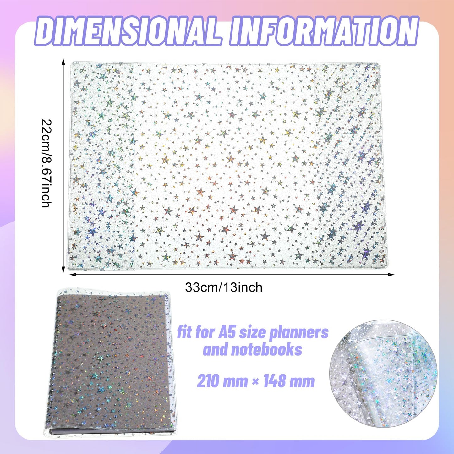 Feifeiya 2 Pcs White A5 Glitter Star Jelly Cover Transparent Planner Cover for Journal Planners and Notebooks