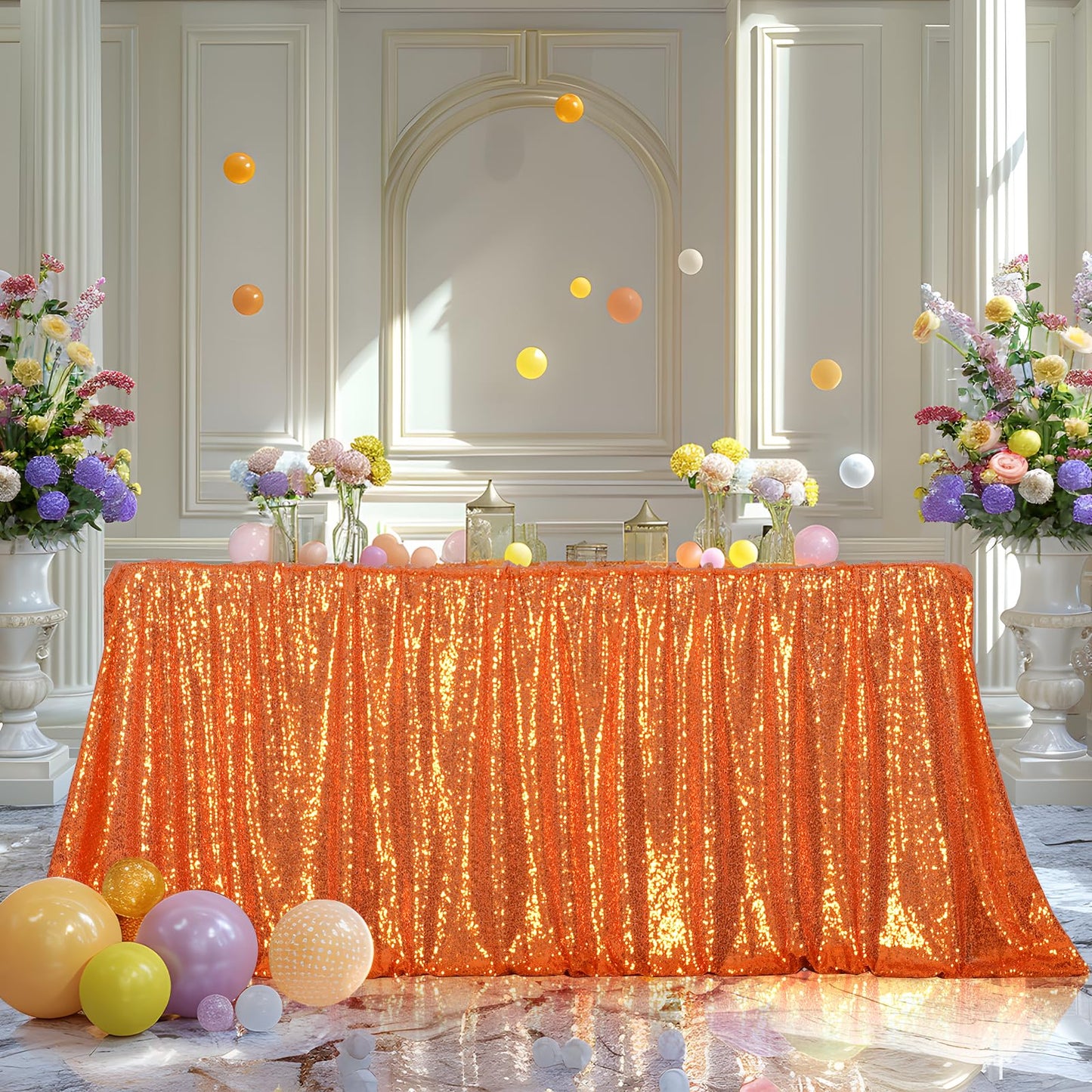 Poise3EHome Orange Sequin Tablecloth 60×102 Inch Rectangle Sparkly Fabric Table Cloth for Halloween Baby Shower Birthday Party Wedding Holiday Decoration