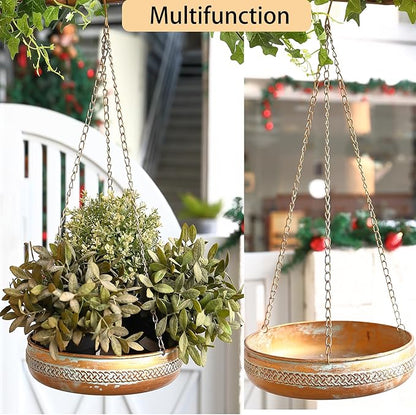 Metal Hanging Bird Bath for Outdoors, Antique Patina Hanging BirdBath for Outside, Hanging Birdbath/Feeder for Outside Garden, Yard, Lawn Decoration