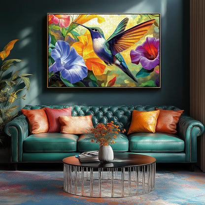 MINIWAN 500 Piece Hummingbird Flower Jigsaw Puzzle for Adults, Seniors - Puzzle with Letters on Back & Reference Poster, 23"x15" Premium Home Decor Puzzle