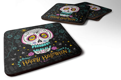 Caroline's Treasures VHA3035FC Happy Halloween Day of The Dead Foam Coaster Set of 4 Set of 4 Cup Coasters for Indoor Outdoor, Tabletop Protection, Anti Slip, Mouse pad Material