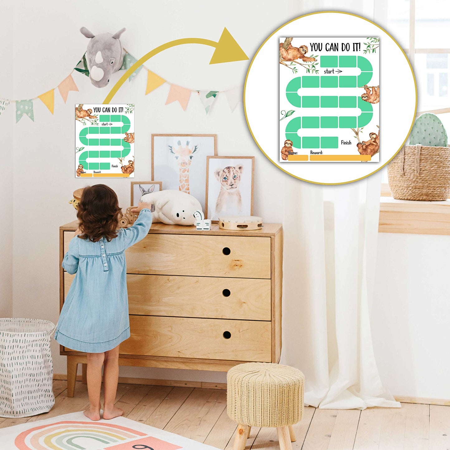 20 Sloth Reward Chart with 432 Round Stickers, Incentive Behavior Chart for Kids at Home Classroom, Kids Routine Daily Chore Sticker Chart-B04