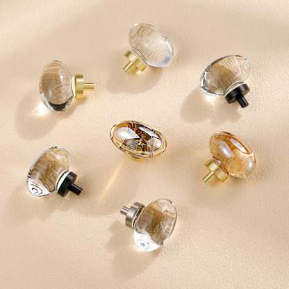 CLCTK 8 Pack Champagne Crystal Cabinet Knobs, Gold Cabinet Glass Knobs for Dresser Drawers Brass Furniture Hardware Pulls (Oval)