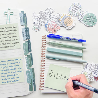 J6&H6 170Pcs Complete Bible Study Supplies Journaling Kit with Tabs, Highlighters and Color Pens, Notebook,Stickers & More Bible Accessories Set for Women, Beginner Christian Gifts(Green)