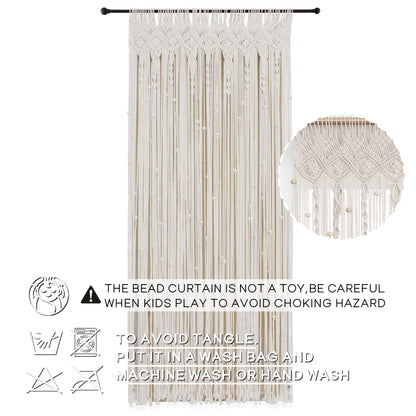 Lino Rosa Beaded Curtain for Doorway, Boho Beads Closet Curtain for Open Closet, Hanging Room Divider for Room Separation, 36" W x 80" L, Cream