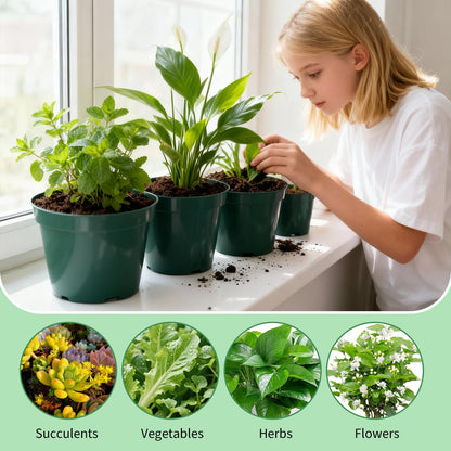 Garvee 16 Pack 4/6/8/10 Inch Plant Nursery Pots, Thickened Plastic Plant Pots with Drainage Holes, Indoor Outdoor Seeding Start Planters for Vegetable Herbs Flowers, Green