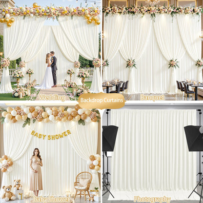 8 x 10ft Ivory Backdrop Curtains for Baby Shower Photo Background Curtains Wrinkle Resistant Backdrop for Party Photoshoot Polyester Curtains Drapes for Wedding Birthday with Rod Pocket, 2 Panels